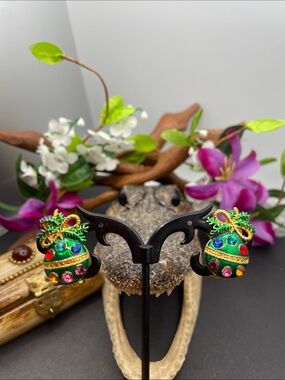 F.L. Christmas ornament clip earrings vintage